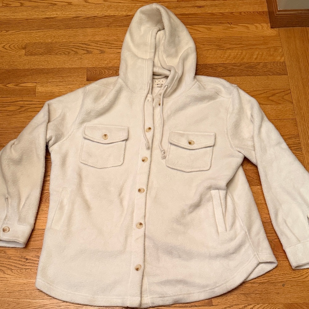Fleece Cream Cozy White Hooded Jacket XL